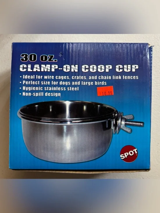 30oz Stainless Steel Clamp-On Bird/Dog Coop Cup Bowl