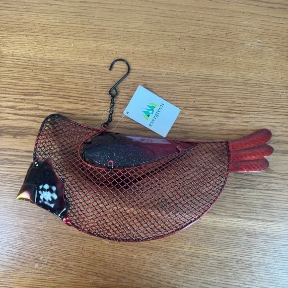 Evergreen Cardinal‎ Seed Bird Feeder Red Metal Mesh Hanging Garden Decor 2BF743