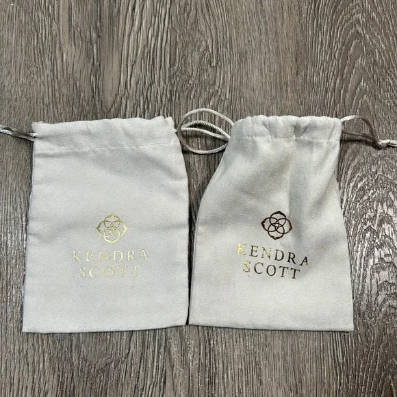 Kendra Scott Jewelry Pouch Cream Gold Foil Logo Drawstring Dust Bag Set of 2