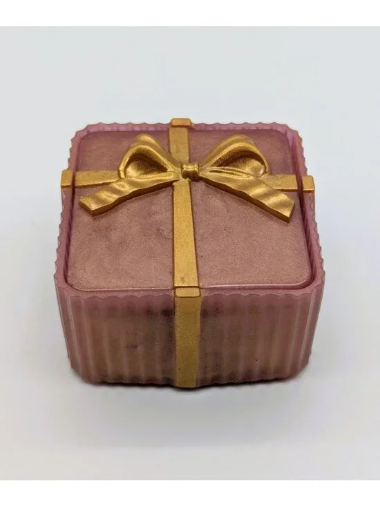 Pink & Gold Resin Gift Box With Bow Lid - Handmade Jewelry Organizer - 2.5