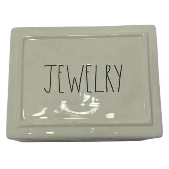Jewelry Box Rae Dunn Ceramic White Lidded Vanity Organizer Farmhouse Decor