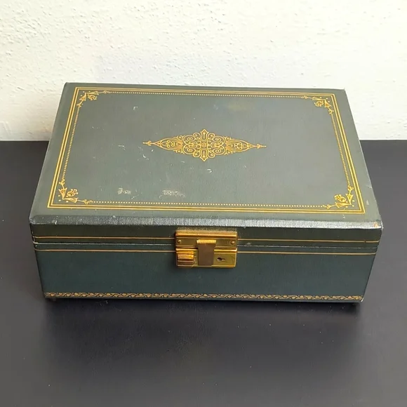 THORENS 1960' VTG Always Made In Switzerland Music Jewelry Box W/Velvet Green
