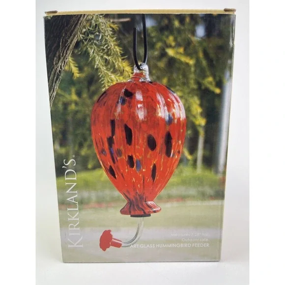 Hummingbird Feeder Art Glass Hand Blown Multi Colored Red Blue