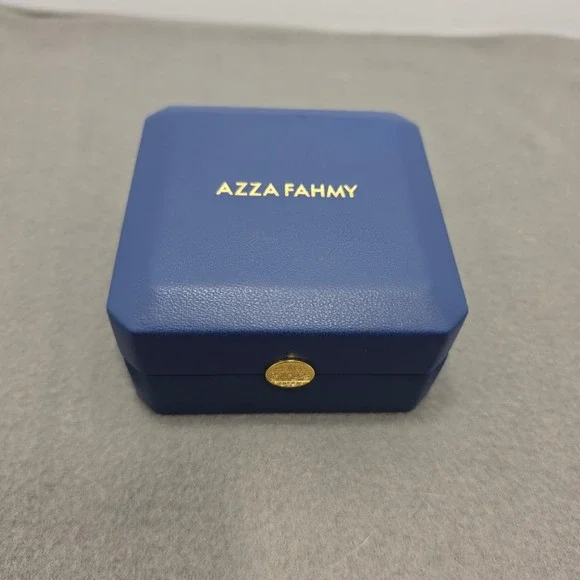 Azza Fahmy Navy Blue Faux Leather Jewelry Box Gold Logo Earring Case Luxury. J