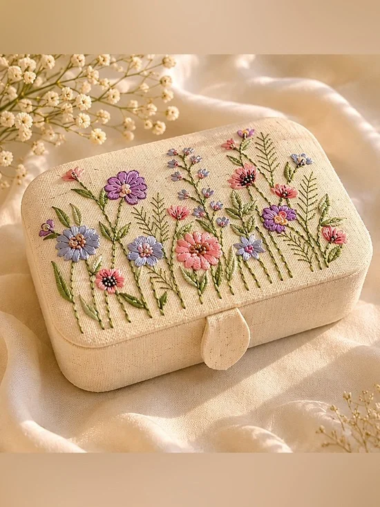 Embroidered Floral Jewelry Box Travel Organizer Gift