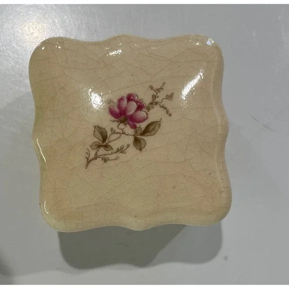 Terragrafics‎ Ceramic Trinket Box Floral Pink Rose Dresser Jewelry Holder Vtg