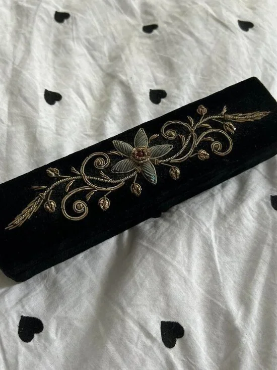 Vintage Black Rectangular Beaded Velvet Zardozi Trinket/ Jewelry Box