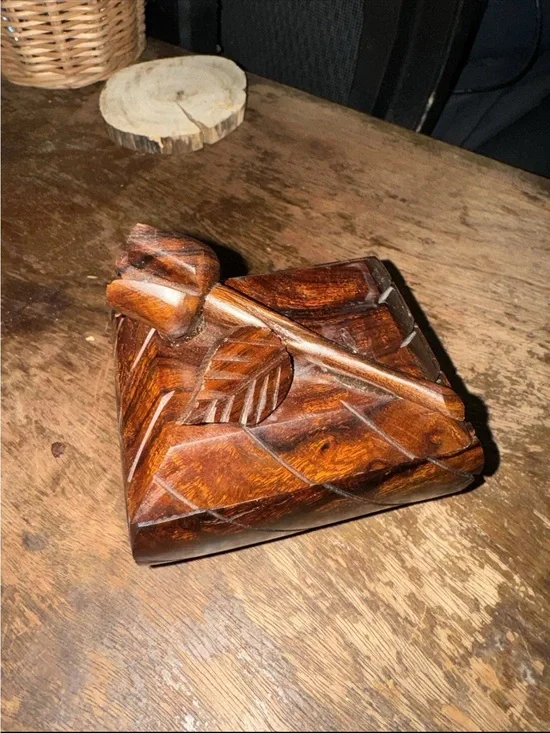 Hand-Carved Wooden Trinket Box