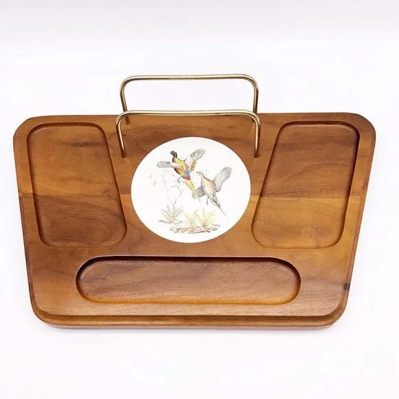 Vintage‎ Men's Wooden Jewelry Dresser Valet Pheasant Mid Century Organizer