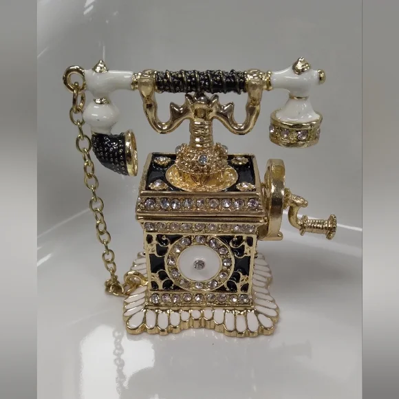 Vintage Style Gold and Black Telephone Trinket Box