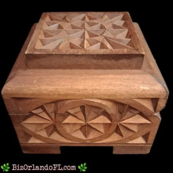 VINTAGE: Handcrafted Wooden Jewelry Box with Fine Carvings | Walnut Wood *RARE*