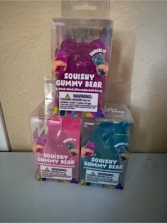 Squishy Gummy Bear Sensory Toy - Pink, Purple, Blue