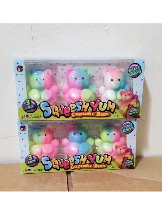 Squeesh Yum Cupcake Bear 3-Pack Squishy Tie Dye Colors Stretchy Toy A LOT OF 2