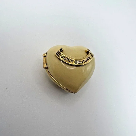 Rare Vtg Puffy Juicy Couture Mini Tan Gold Enamel Heart Trinket Box Hinged Pill