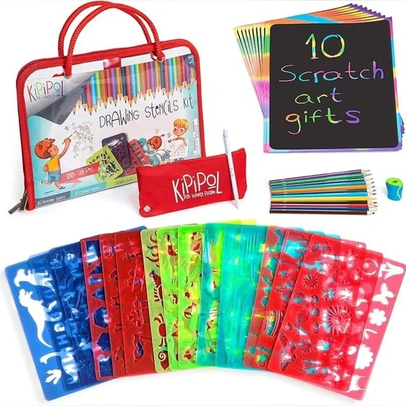 New Kipipol 63 Pcs Drawing Stencils for Kids Drawing Kit Arts Crafts Creative