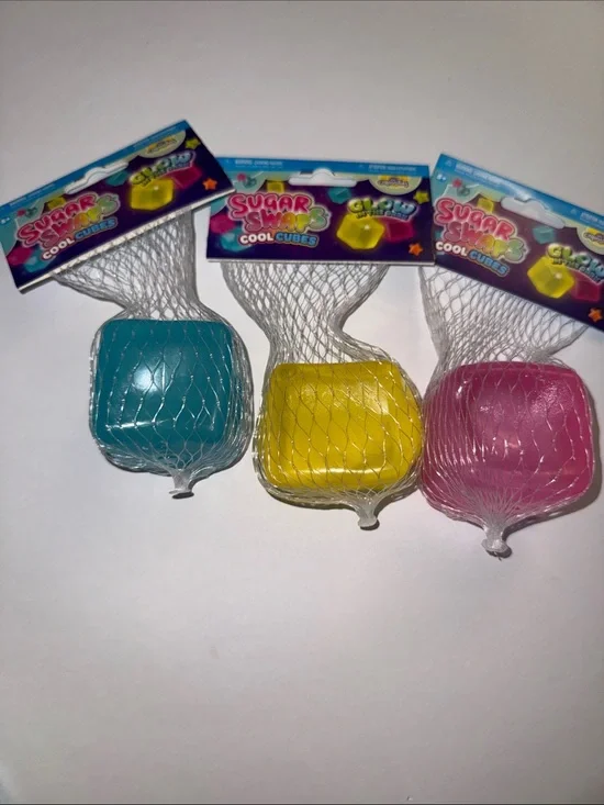 Cool Cubes  glow in the dark sugar swaps- Blue, Yellow, Pink