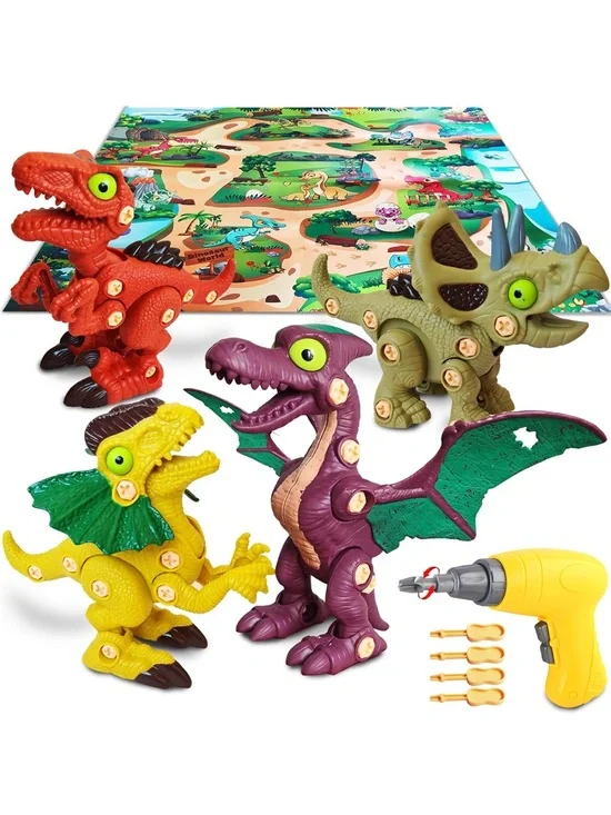 New Dinosaur Toys W-Electric Drill & Play Mat STEM  DIY Learning Educational Toy