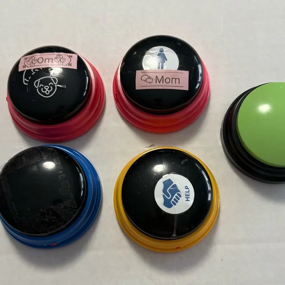 Colorful Button Set with Labels- 2 pink, blue, yellow, green