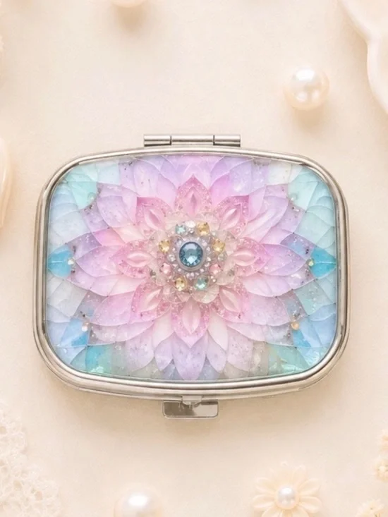 Floral Pastel Purse Pill Box/Travel Jewelry-Pinks Blues and Greens