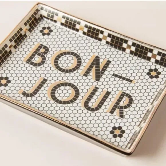 Anthropologie Bistro Tile Jewelry Makeup Bonjour Tray Brand New