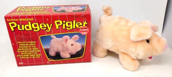 Vintage Pudgey The Piglet Plush Walking Oinking Moving Toy Pig Iwaya w/ Box WORK