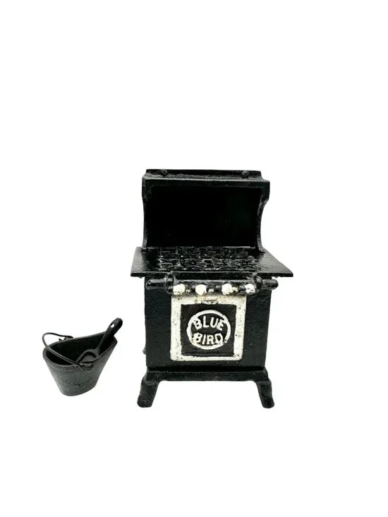 Blue Bird Vintage Cast Iron Toy Stove With Coal Bucket & Shovel 6” H Collectible