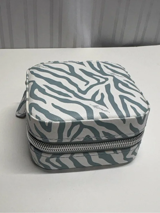 Square Zebra-Print Travel Jewelry Case in Light Teal & White