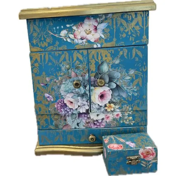 Upcycled Vintage Wooden Jewelry Box with Bonus Trinket Box
