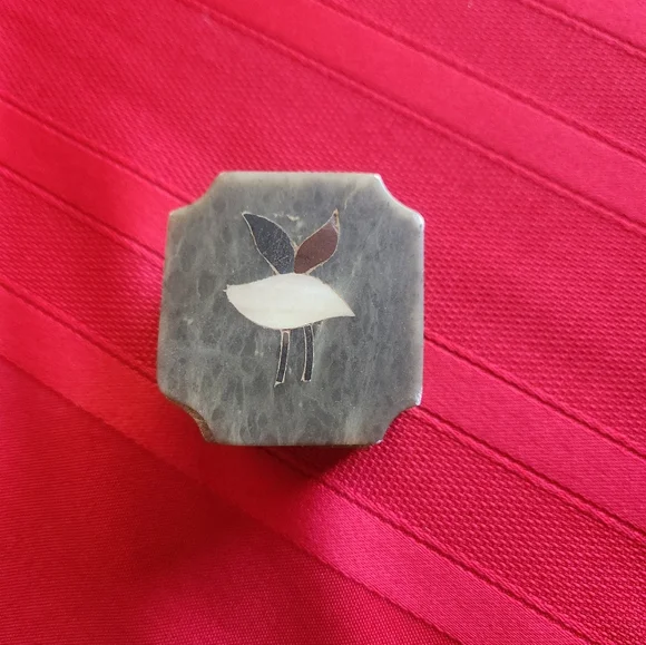 Handmade Stone Trinket Box with Inlaid Leaf Motif