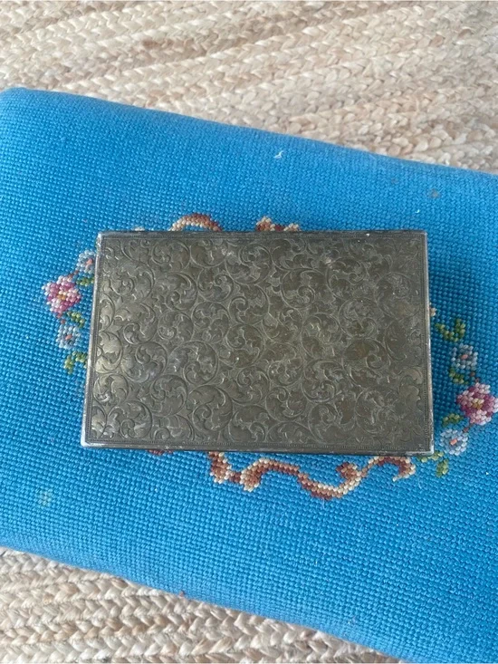 Vintage Silver/gold patina Floral Engraved Metal Box