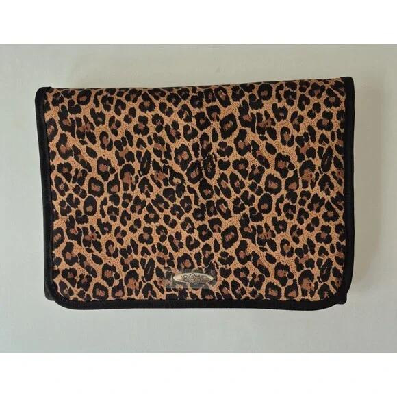 PreZerve Black Brown Cheetah Print Tri Fold Travel Jewelry Organizer Bag