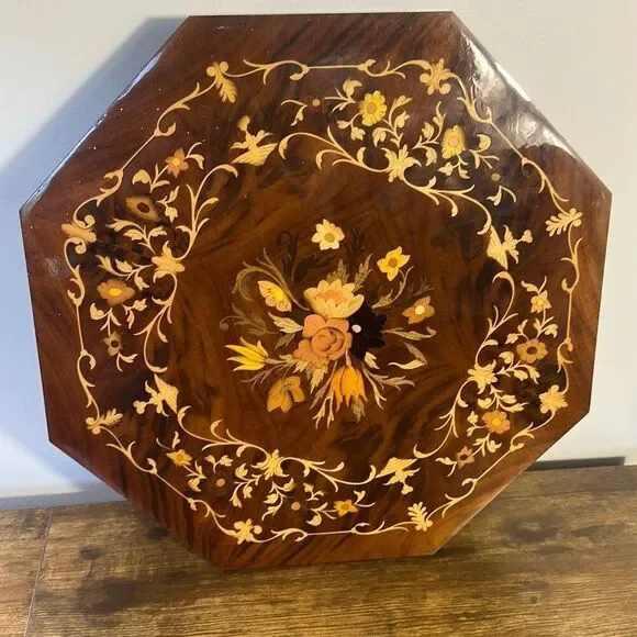 Sorrento Italian Made Octagonal Music Jewelry Box With Key Inlaid Wood Gabriella