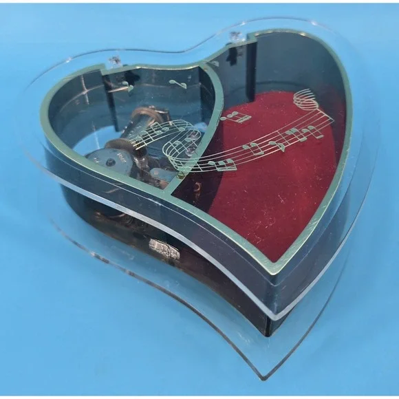 Vintage‎ Lucite Heart Shaped Musical Jewelry Box  Plays 