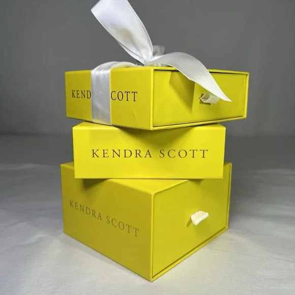 Three Empty Kendra Scott Jewelry Gift Boxes Hello White Bow‎ Pull Out Drawers