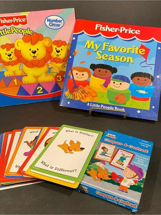 Fisher-Price Little People Paperback Book & Learning Cards Bundle - Vintage