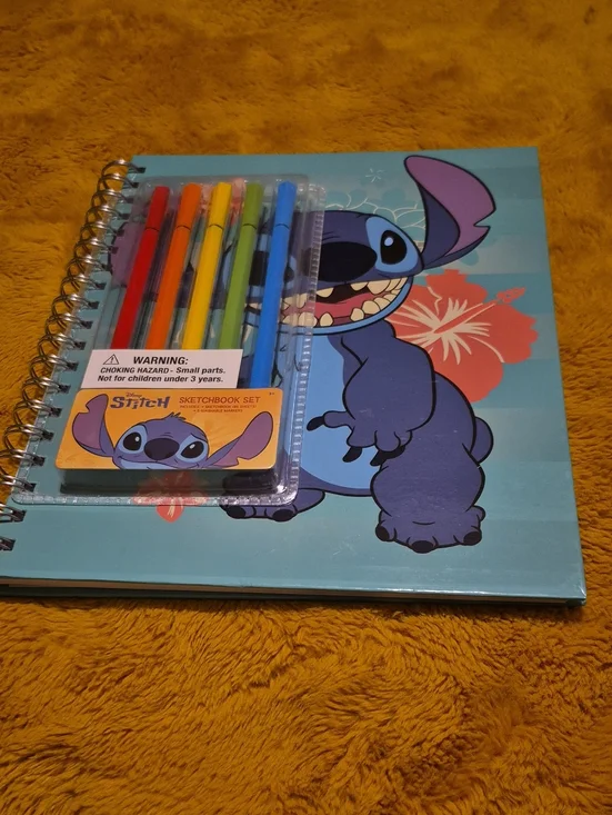 Disney Stitch Sketchbook Set with Multicolor Markers- Blue & Yellow