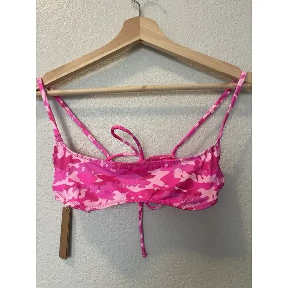 NWT SKIMS Recycled Swim Micro Scoop Bikini Top Pink Camo Small