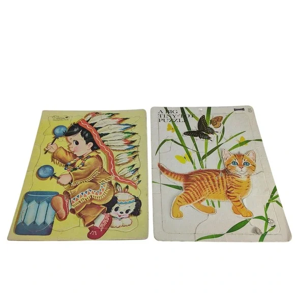 Vintage Set of 2 1960s Large Inlaid Puzzles Child Guidance & Saalfield Made USA