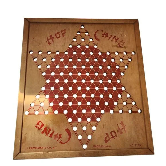 Vintage Hop Ching Chinese Checkers Board J Pressman Wood USA 2739 Game‎