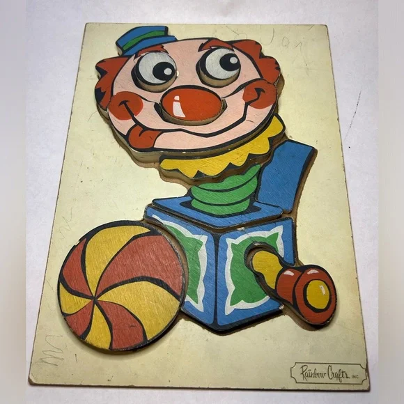 Vintage Rainbow Crafts wooden 3D frame tray‎ jigsaw puzzle preschool Jack in Box