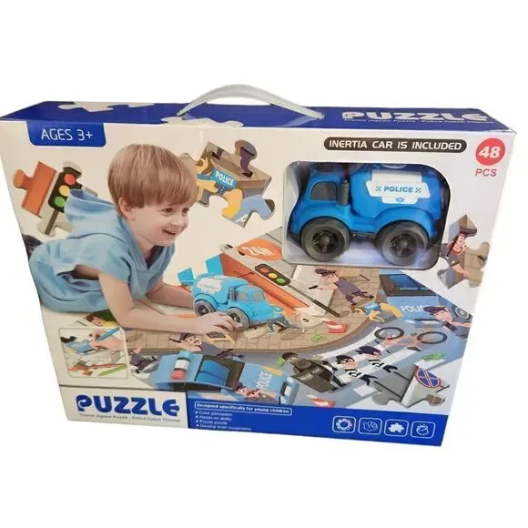 DIY Coloring Jigsaw Puzzle with Car and Markers Police