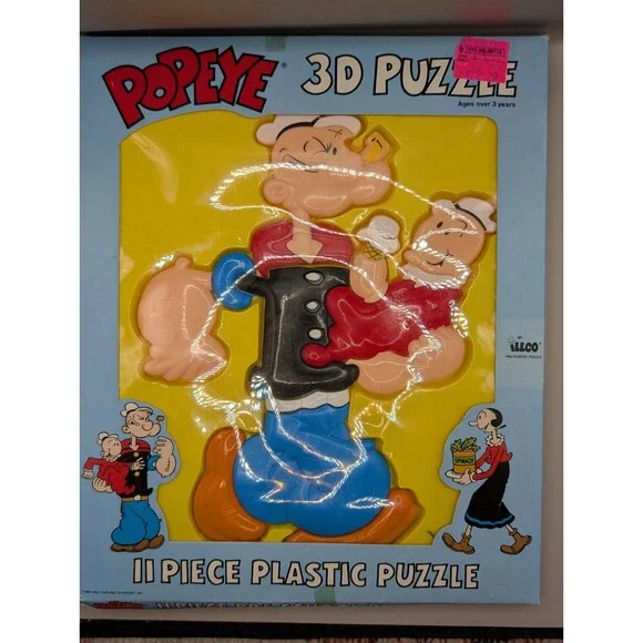 1987 Popeye & Olive Oil 3D Frame Tray Puzzle 11 Piece Jigsaw Retro Vintage Toy