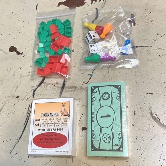 Cat-Opoly Board Game Replacement Pieces Tokens Dice Houses Hotels Deeds Money