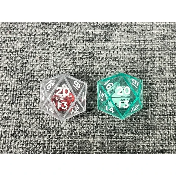 Green And Clear Double Dice RPG Gaming D20 Twenty Sided Game 25mm Die Math Pair