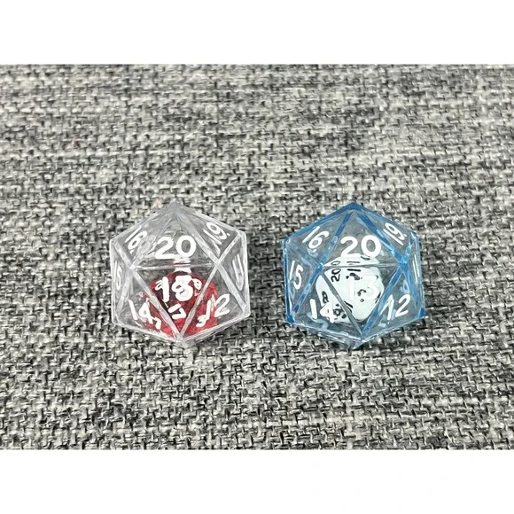Blue And Clear Double Dice RPG Gaming D20 Twenty Sided Game 25mm Die Math Pair