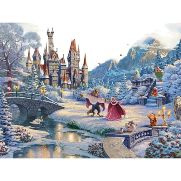 Ceaco Disney Kinkade Puzzle 1000 Pc Beauty Beast Winter Castle Belle‎ Princess