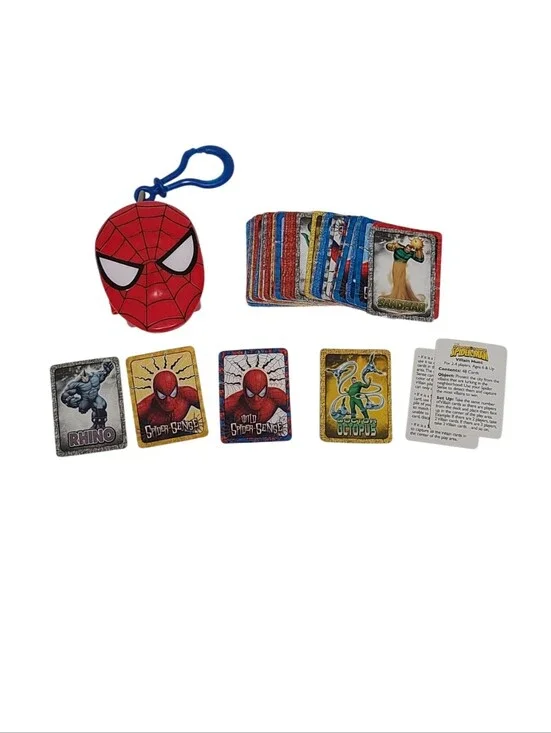 Vintage Marvel Spider-Man Villain Hunt Card Game with Plush Clip Pouch Case Comp
