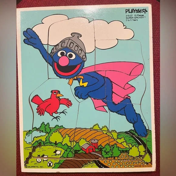 Playskool Sesame Street Super Grover 10 Pcs Wood Puzzle Muppets Vintage 70s