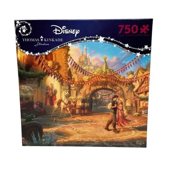 Disney Thomas Kinkade 750‎ Piece Puzzle Tangled Rapunzel Village Lantern Scene