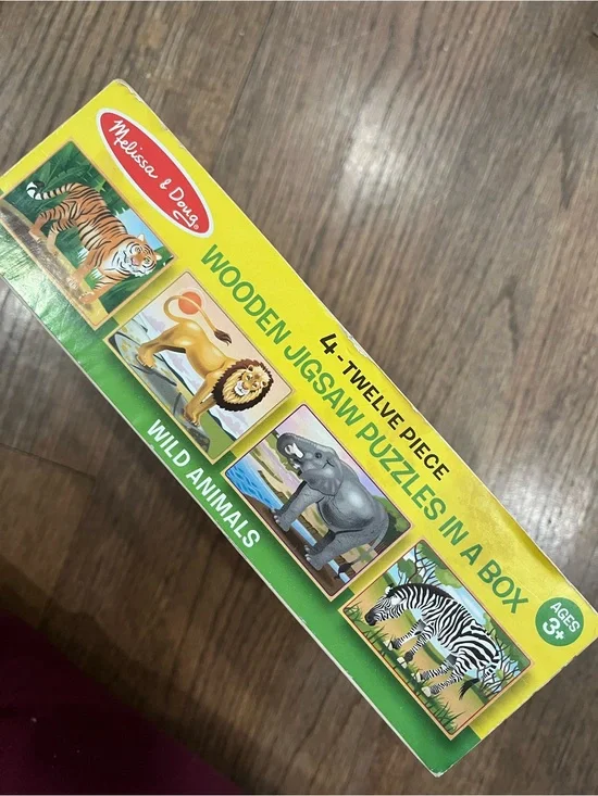 Melissa & Doug Wooden Jigsaw Puzzles - Wild Animals - Yellow/Green